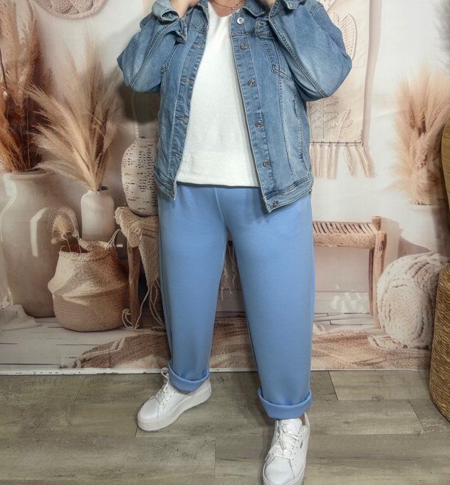 pantalon façon jogg bleu layette bébé boutons dorés + ceinture confort  ++++ du 38 au 50 