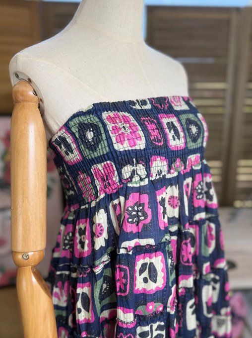 Robe bustier OU jupe longue marine façon Patchwork Bohème Chic du 38 au 48 