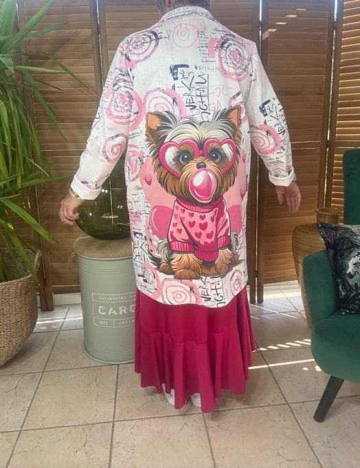 Veste longue suédine blanche Mon adorable Yorkshire du 36 au 46/48 et même +  
