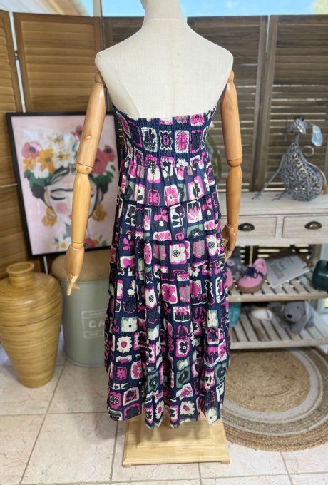 Robe bustier OU jupe longue marine façon Patchwork Bohème Chic du 38 au 48 