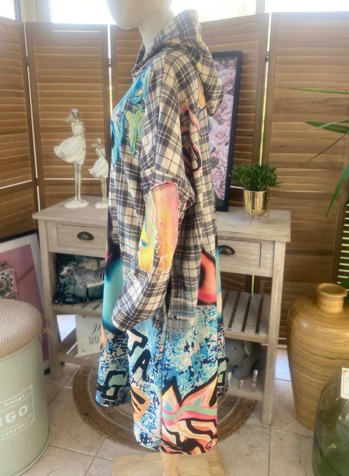 Maxi-Robe à capuche  suédine Tartan carreaux molletonnée Love Heart du 42 au 52 