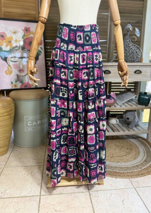 Robe bustier OU jupe longue marine façon Patchwork Bohème Chic du 38 au 48 