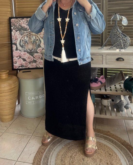 Maxi-robe longue noire lurex doré or du 38 au 42 et même bien + si portée près du corps 