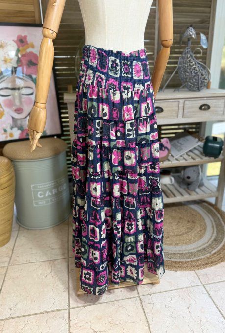 Robe bustier OU jupe longue marine façon Patchwork Bohème Chic du 38 au 48 