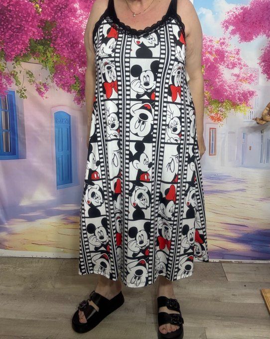 Robe nuisette lycra blanche et dentelle Mickey Mouse Disney bretelles réglables du 38 au 48/50