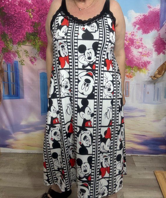 Robe nuisette lycra blanche et dentelle Mickey Mouse Disney bretelles réglables du 38 au 48/50