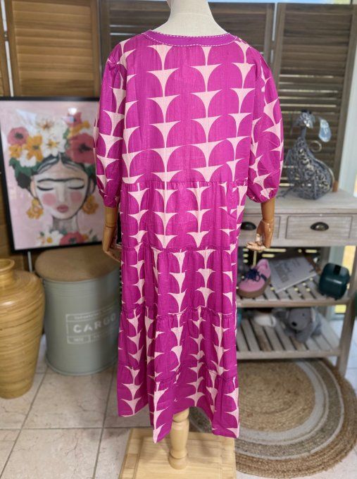 Robe longue trapèze fuschia et rose poudré pailletée Esprit Ethnique du 36 au 46  