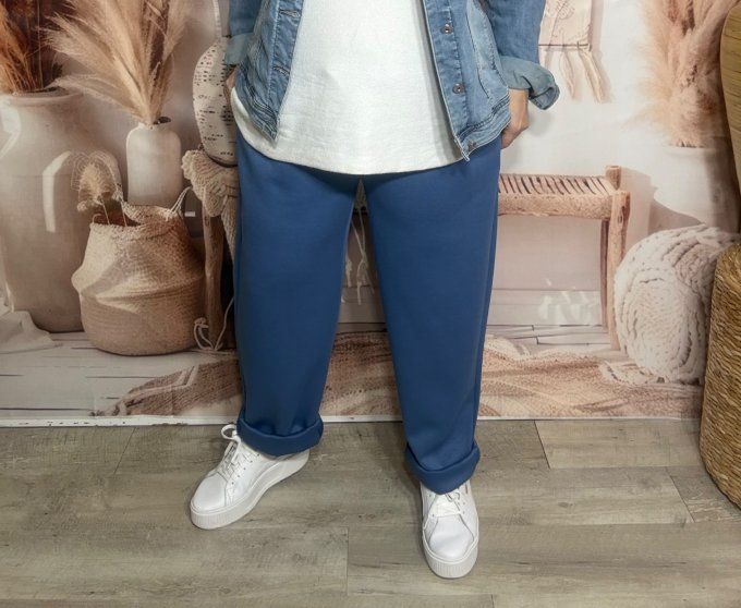 pantalon façon jogg bleu jeans brut boutons dorés + ceinture confort ++++ du 38 au 50