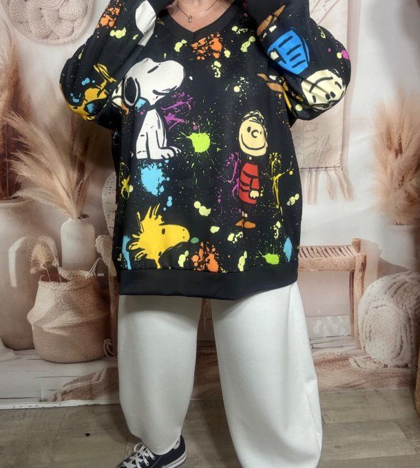 Sweat noir manches longues Snoopy & Peanuts Friends du 40 au 52/54