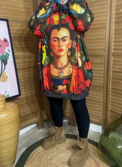 Sweat à capuche long Frida Kahlo Jungle Vibes paillettes du 40 au 50/52   