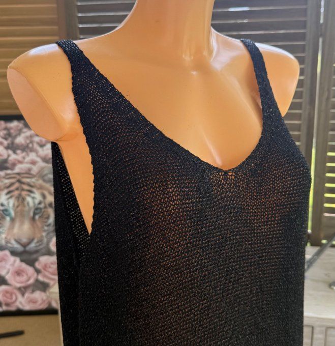 Maxi-robe longue noire lurex doré or du 38 au 42 et même bien + si portée près du corps 