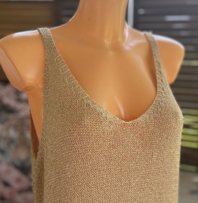 Maxi-robe longue beige lurex doré or du 38 au 42 et même bien + si portée près du corps