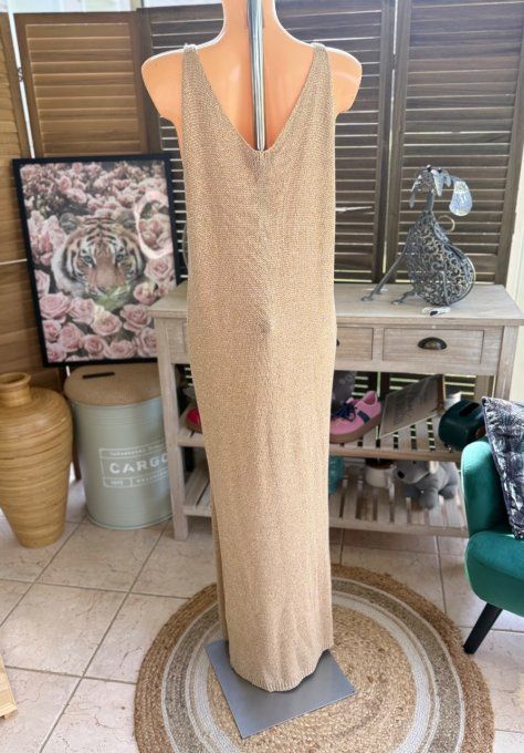 Maxi-robe longue beige lurex doré or du 38 au 42 et même bien + si portée près du corps