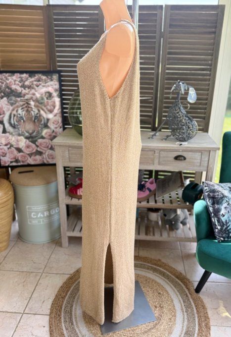 Maxi-robe longue beige lurex doré or du 38 au 42 et même bien + si portée près du corps