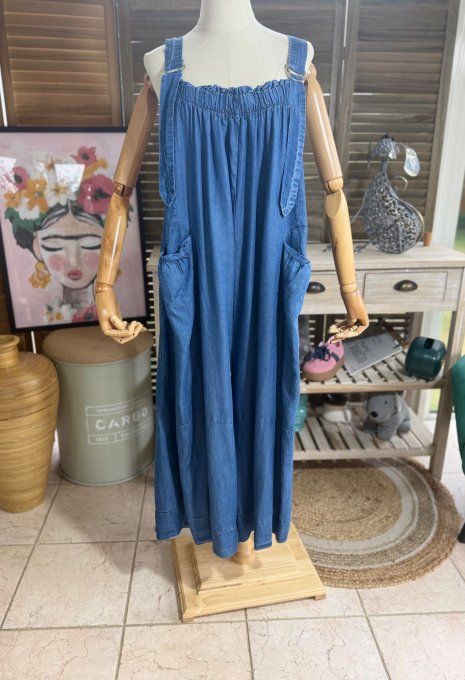 Salopette ample Jeans fin Tencel Stone bretelles réglables du 40 au 50/52 