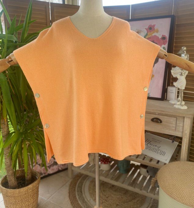 pull ample poncho Abricot col V douceur +++ du 40 au 50 et même +