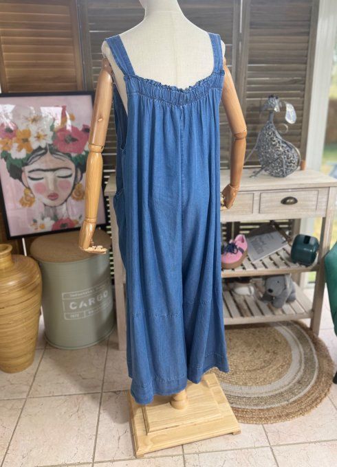 Salopette ample Jeans fin Tencel Stone bretelles réglables du 40 au 50/52 
