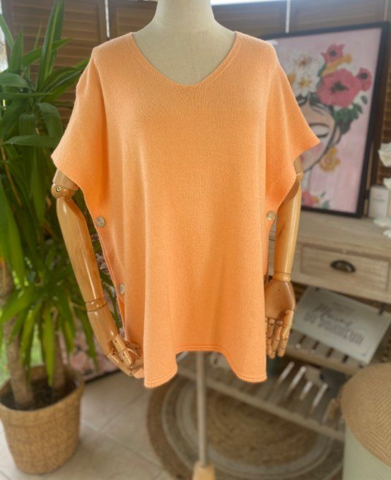 pull ample poncho Abricot col V douceur +++ du 40 au 50 et même +