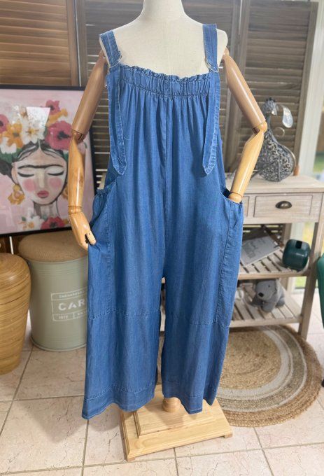 Salopette ample Jeans fin Tencel Stone bretelles réglables du 40 au 50/52 
