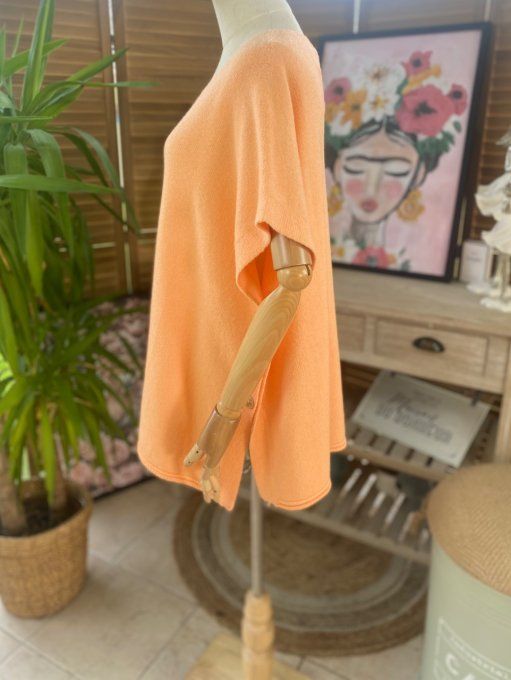 pull ample poncho Abricot col V douceur +++ du 40 au 50 et même +
