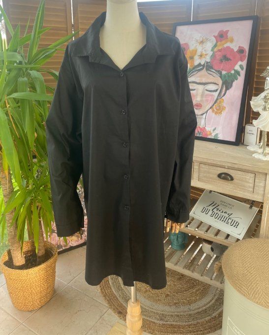 Chemise noire ample popeline coton du 38 au 48