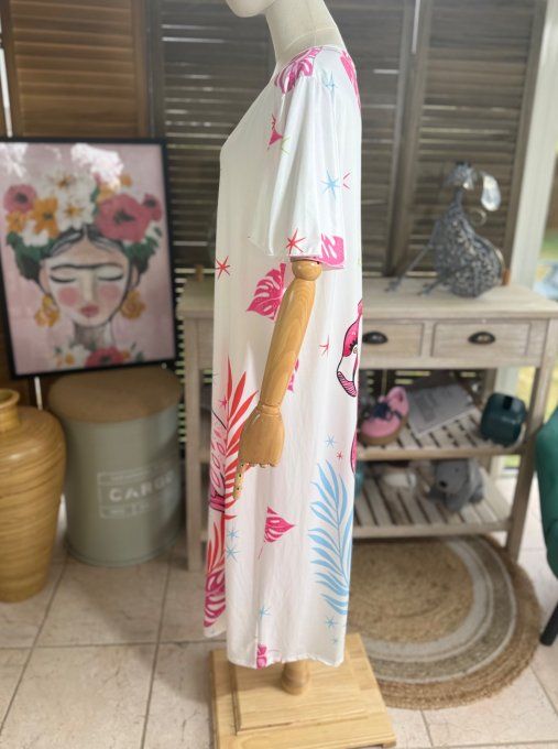 Robe longue satinée mat blanche Le Joli Flamant Rose du 38 au 48/50