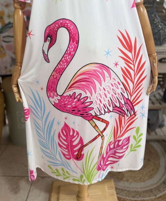 Robe longue satinée mat blanche Le Joli Flamant Rose du 38 au 48/50