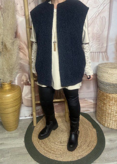 Veste sans manches façon laine bouillie bleu marine chiné du 40 au 50/52 