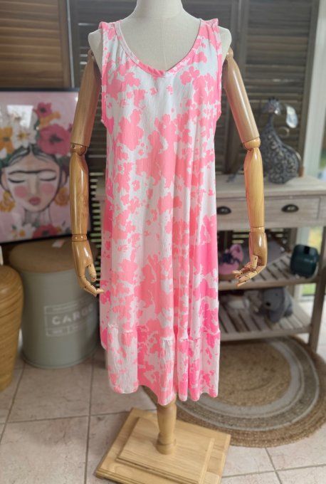 Robe mi-longue trapèze rose fluo & corail rosé du 38 au 46/48 (avec défaut !!!)