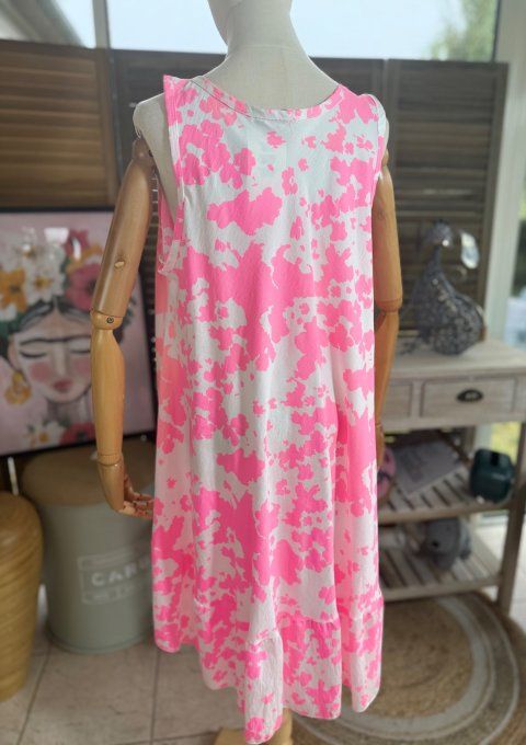 Robe mi-longue trapèze rose fluo & corail rosé du 38 au 46/48 (avec défaut !!!)