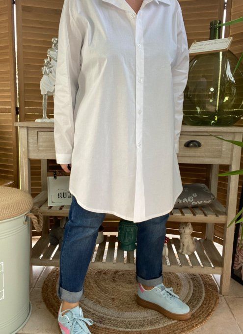Chemise blanche ample popeline coton du 38 au 48