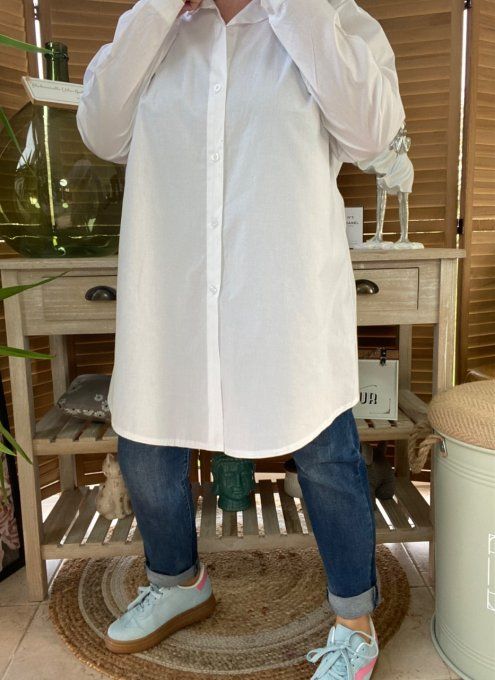 Chemise blanche ample popeline coton du 38 au 48