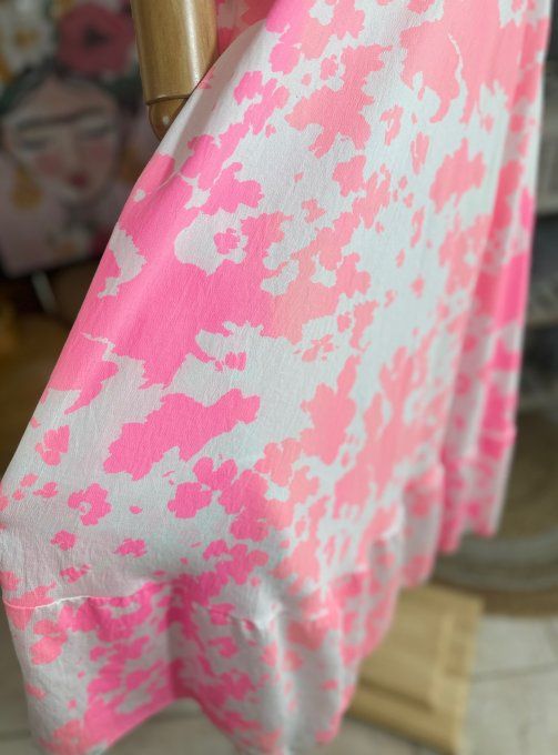Robe mi-longue trapèze rose fluo & corail rosé du 38 au 46/48 (avec défaut !!!)