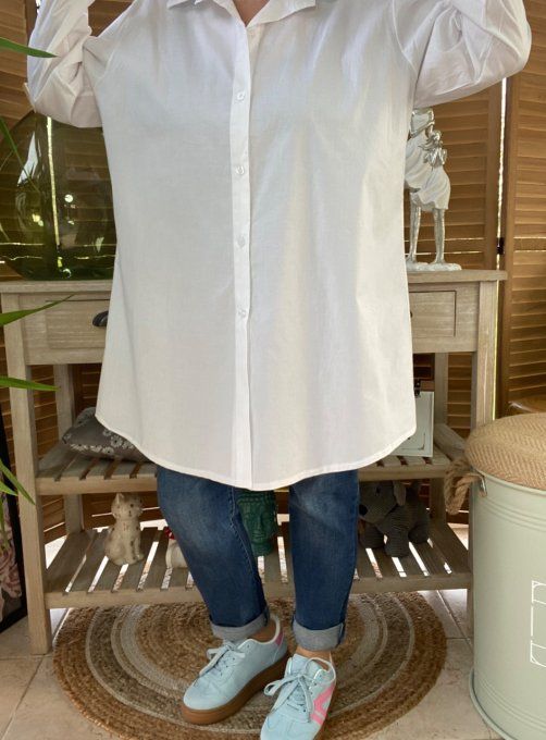 Chemise blanche ample popeline coton du 38 au 48