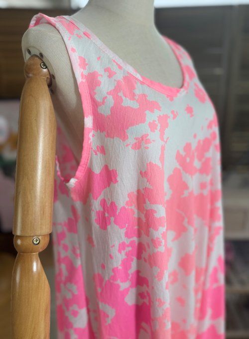 Robe mi-longue trapèze rose fluo & corail rosé du 38 au 46/48 (avec défaut !!!)