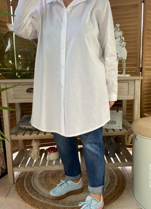 Chemise blanche ample popeline coton du 38 au 48