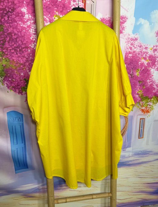 Chemise oversize asymétrique jaune Marguerites Fuschia du 42 au 54/56 