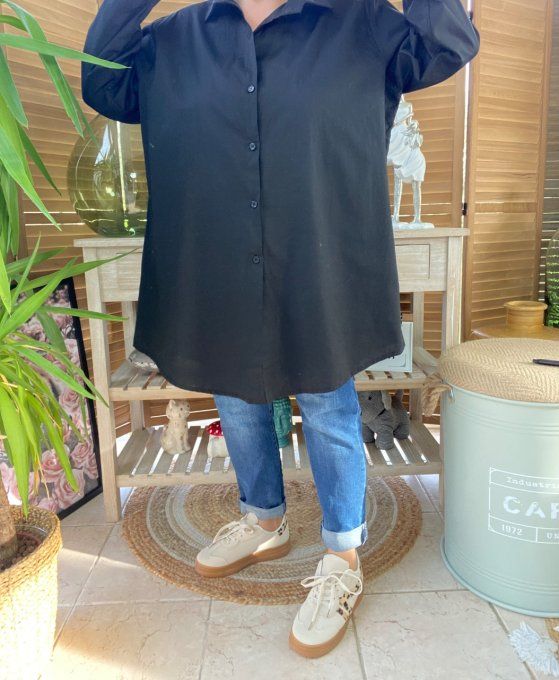 Chemise noire ample popeline coton du 38 au 48