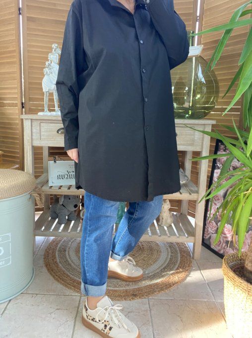 Chemise noire ample popeline coton du 38 au 48