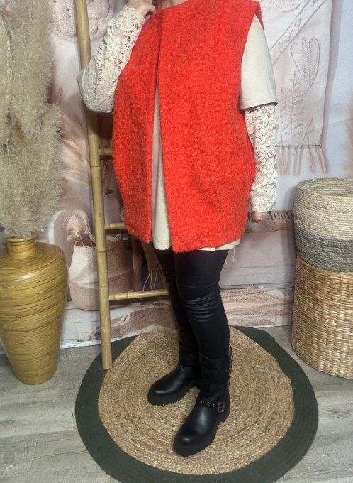 Veste sans manches façon laine bouillie orangé chiné du 40 au 50/52 