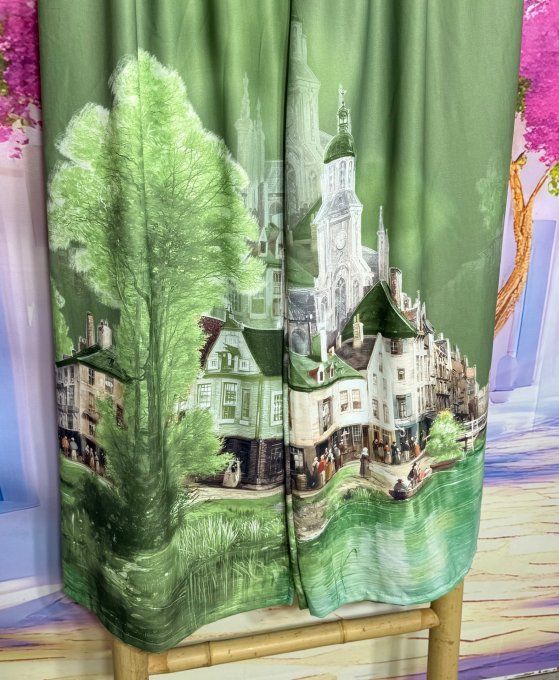 Pantalon palazzo fluide satiné Kaki Le Village cuisses larges taille élastiquée du 40 au 48/50