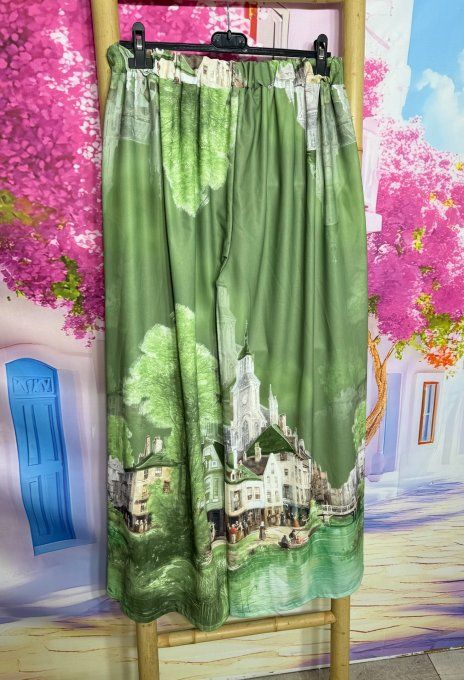 Pantalon palazzo fluide satiné Kaki Le Village cuisses larges taille élastiquée du 40 au 48/50