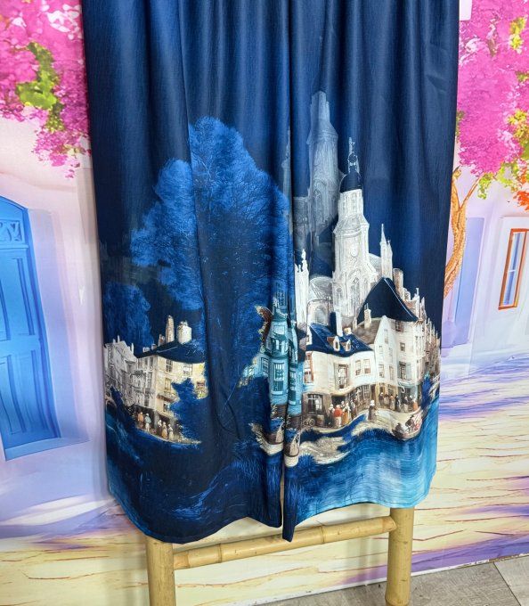 Pantalon palazzo fluide satiné marine Le Village cuisses larges taille élastiquée du 40 au 48/50