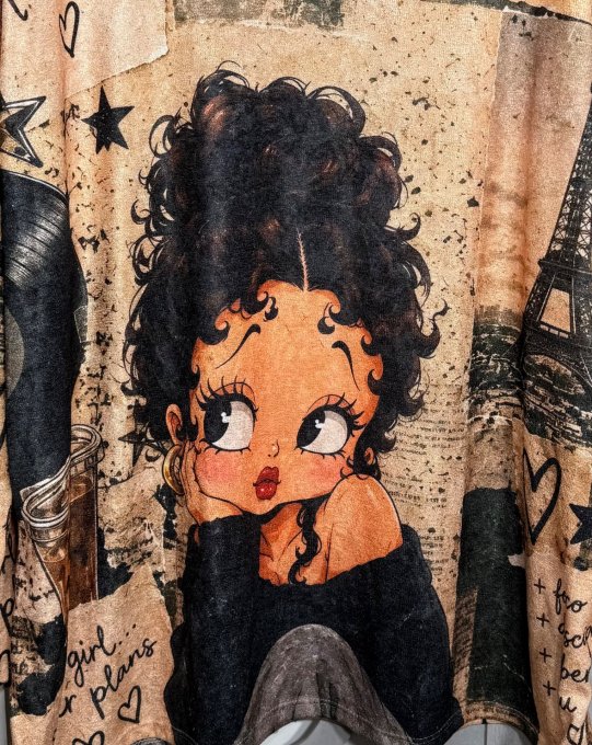 Tunique trapèze beige toucher velours Betty Boop Pin Up douceur +++ du 40 au 54