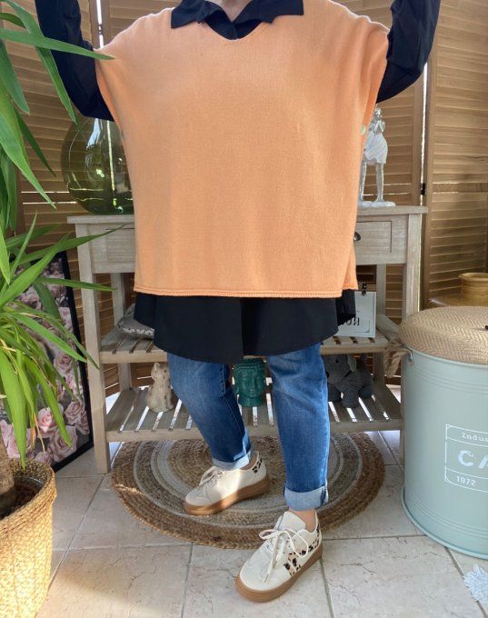 pull ample poncho Abricot col V douceur +++ du 40 au 50 et même +