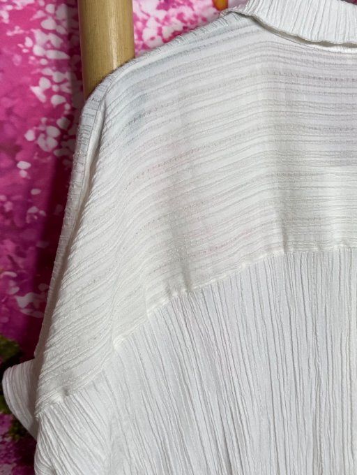 Chemise cannelée oversize asymétrique écrue Palmiers Fuschia du 42 au 54/56