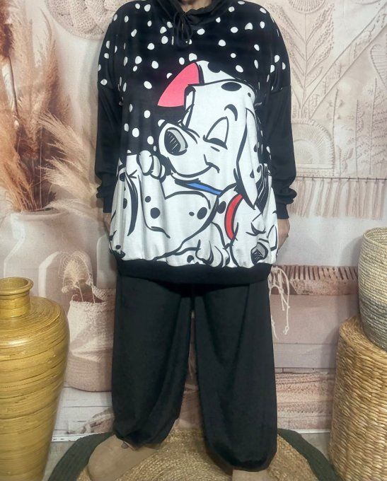 Survêtement ou Ensemble détente velours noir Les Dalmatiens sous la neige du 38 au 52/54 