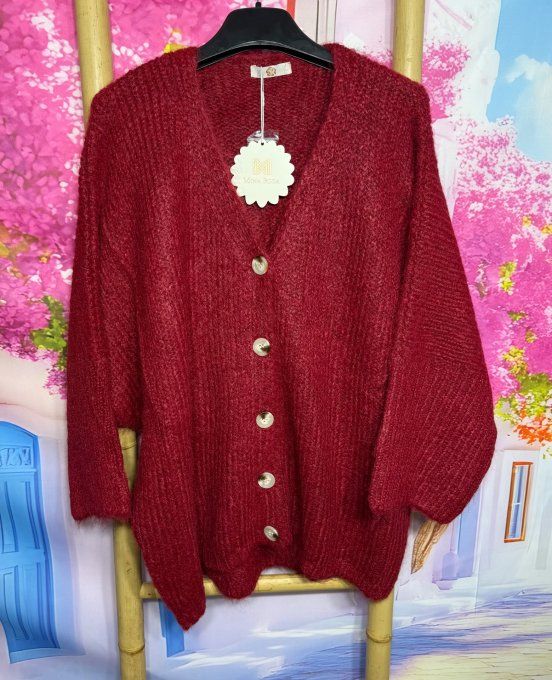 Gilet ample Bordeaux Grenat bébé ultra cocoon manches 3/4 Mina Rosa du 38 au 50/52 et même +