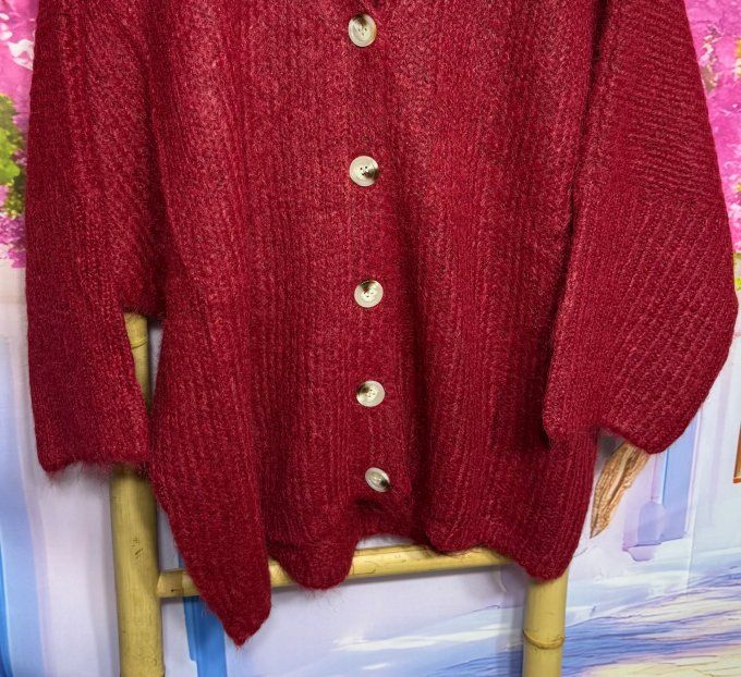 Gilet ample Bordeaux Grenat bébé ultra cocoon manches 3/4 Mina Rosa du 38 au 50/52 et même +