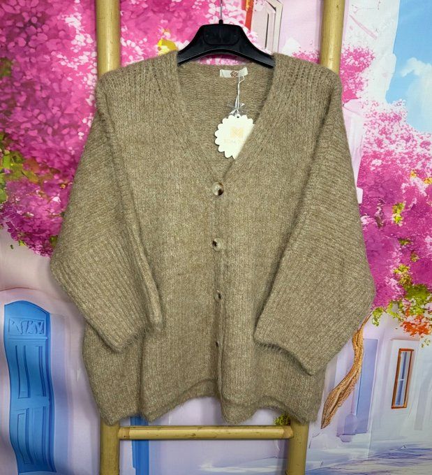 Gilet ample camel clair bébé ultra cocoon manches 3/4 Mina Rosa du 38 au 50/52 et même +